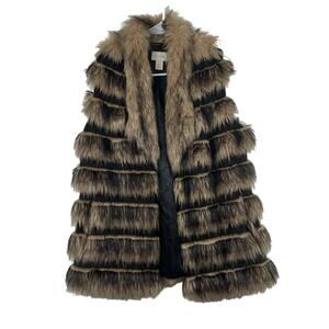 Chico's Faux Fur Open Front Vest Small Festival Bohemian Hippie Vegan Winter